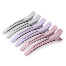 Hair Sectioning Clips 6 Pack No Crease Duckbill Styling Clips with Silicone Grip