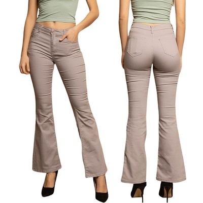 Damen Bootcut Hose Hüfthose Schlaghose Schlagjeans Hüftjeans Flared Jeans Grau 