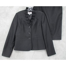 Le Suit Skirt Suit Womens 6 Blazer Ruffle Straight Pencil Career Classic Black