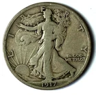 1917 D 50c Walking Liberty Silver Half Dollar Fifty Cents Denver Reverse