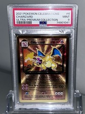 pokemon celebrations charizard metal card Charizard #4 Gold Metal PSA 8 2021 Pokemon Celebrations Ultra Premium  Collection