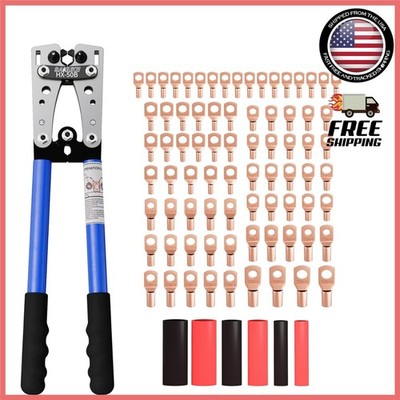 Ergonomic Battery Cable Lug Crimping Tool Set with 78 Copper Connectors, 110 ...
