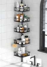 5 Tier Adjustable Corner Shower Caddy Organizer with Hooks,Rustproof Tension ...