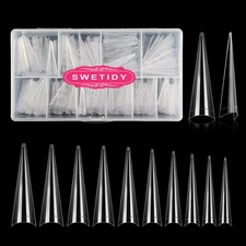500PCS Stiletto Nail Tips Extra Long Nails Clear Nail Tips Half Cover XL Stil...