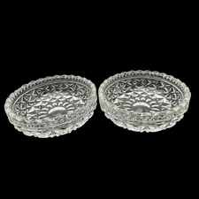 Set Of 2 Vtg Pressed Glass Trinket Bowl Dishes 3.75”Vanity Sunflower Scalloped