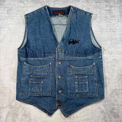 Exhaust Jeans Vest Mens Medium Blue Denim Vintage Y2K Utility Pocket Streetwear