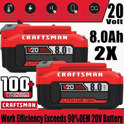 2 Pack 8.0Ah For Craftsman V20 20V MAX Lithium Battery CMCB204 CMCB202 CMCB206