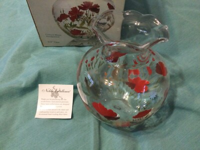 Noble Excellence Hand Painted Crimson Bloom Floral Scalloped Flower Vase 9.5 