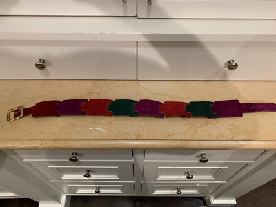 Vintage 70s Calderon Handmade Suede Leather Belt Multicolor  display picture 1