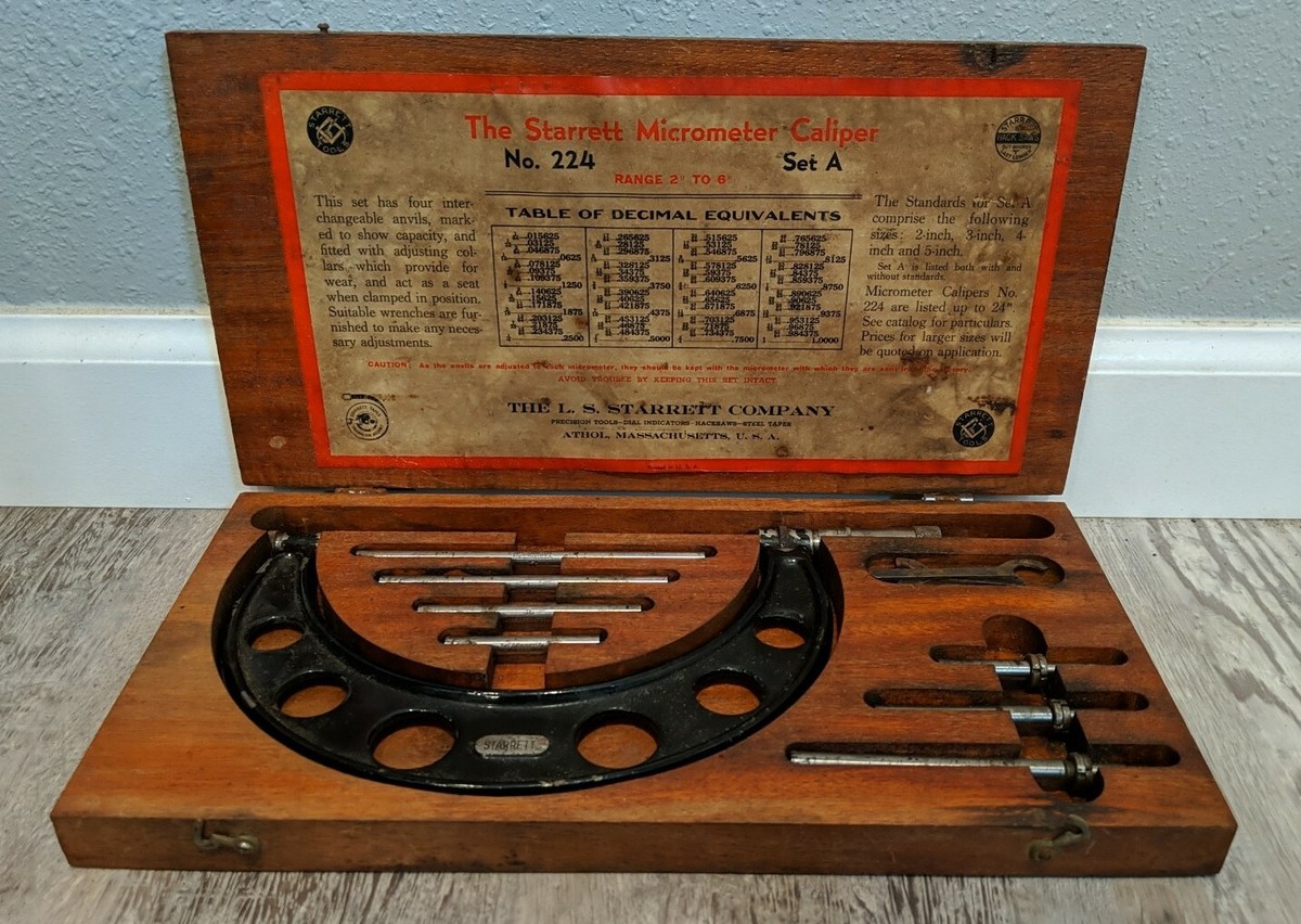 VINTAGE THE STARRETT MICROMETER CALIPER NO. 224 SET A RANGE 2