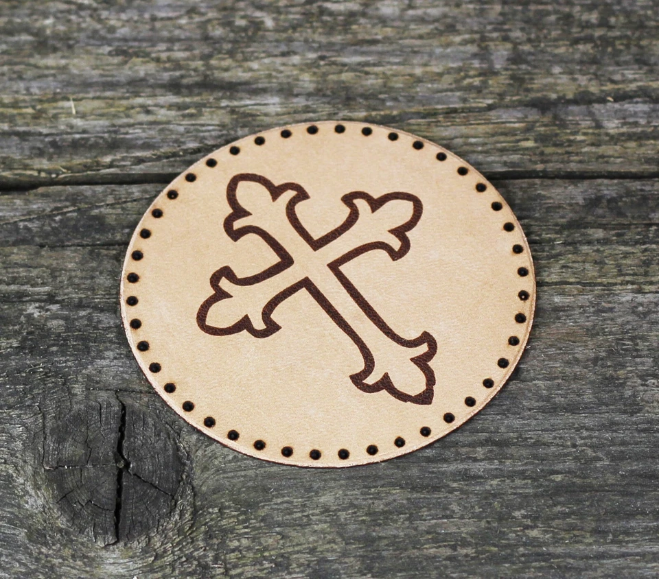 Cross leather patch, Religious sew, Christian accessories, Leather accessories. - Image 4 of 4