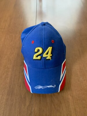 Jeff Gorden baseball Cap, It is blue with red ad white trim.