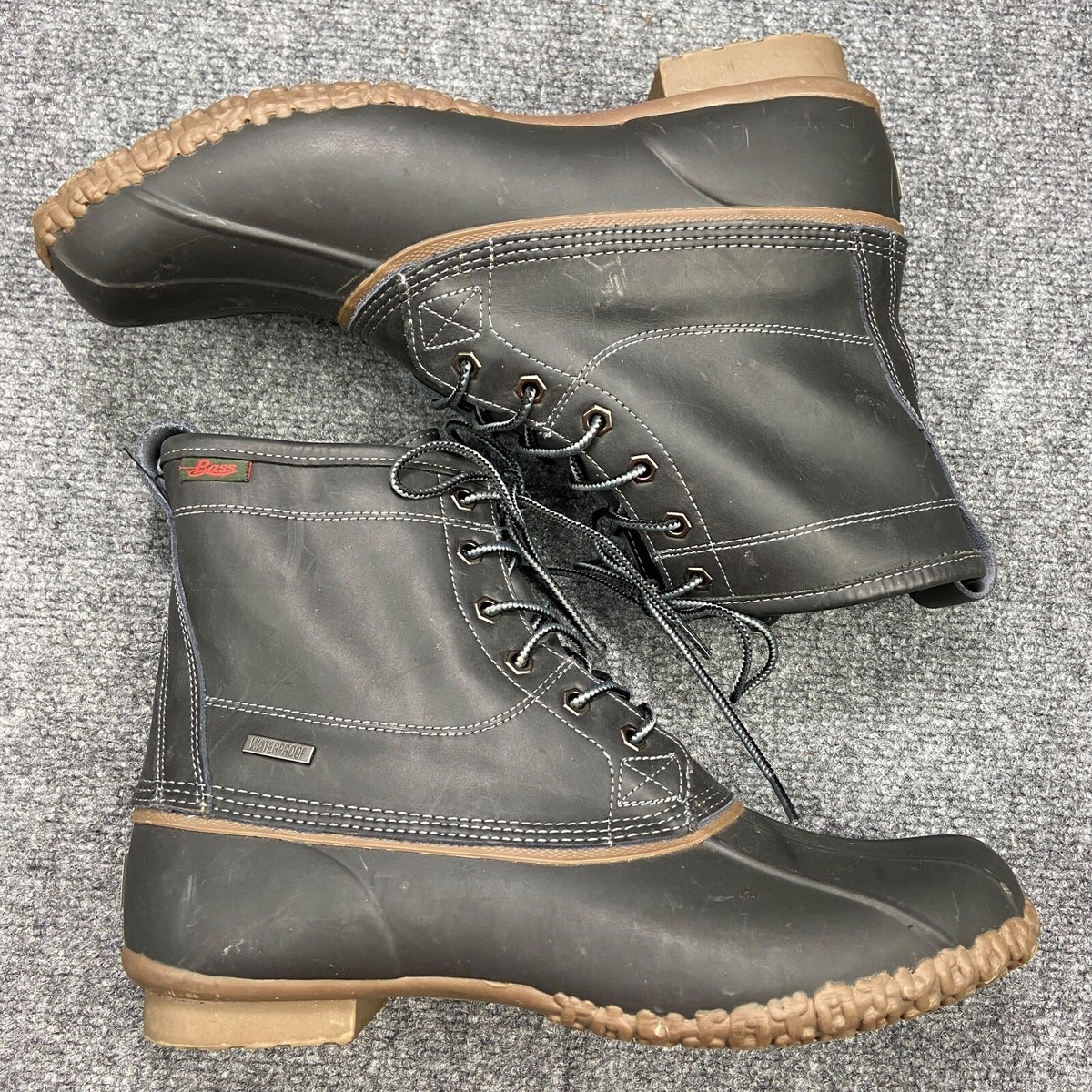 Bass Duck Boots Mens 11 Green Leather Rubber Mallard Gum Sole Waterproof  Lace Up