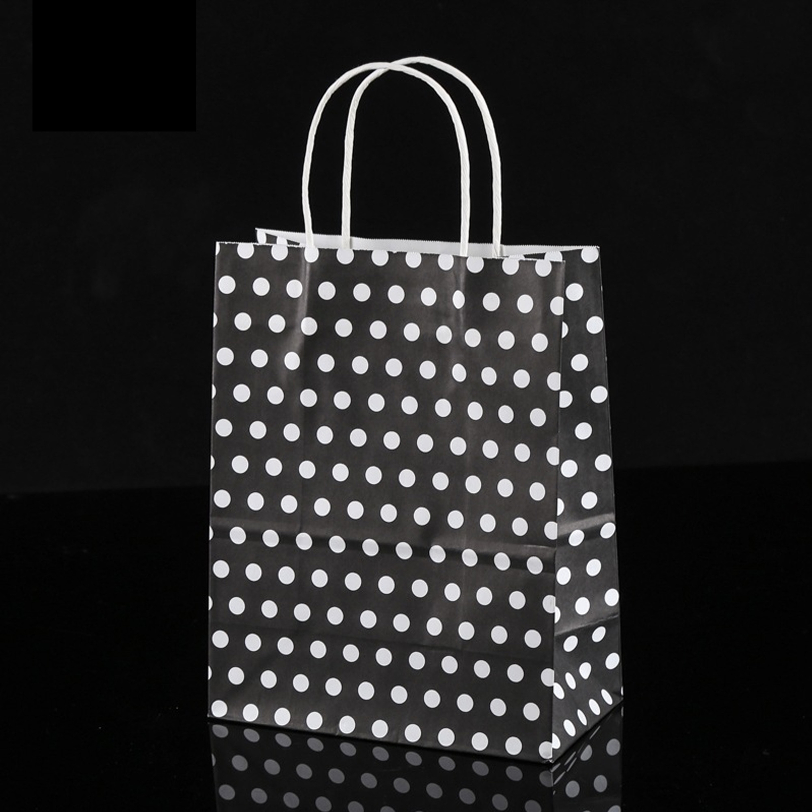 Pack of 12 White Polka Dot Design Gift Bags 21x11x27cm (Black)
