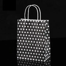 Pack of 12 White Polka Dot Design Gift Bags 21x11x27cm (Black)