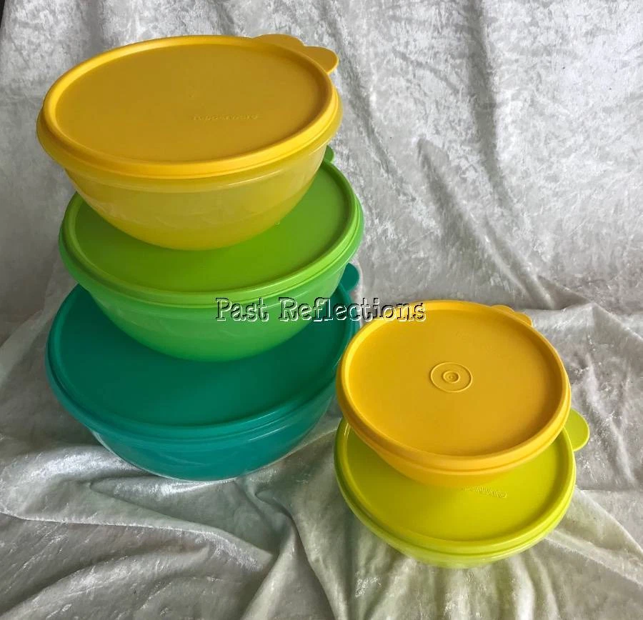 TUPPERWARE WONDERLIER SET OF 5 MIXING BOWLS EGG YELLOW TEAL PARROT GREEN LIME - Image 2 of 3