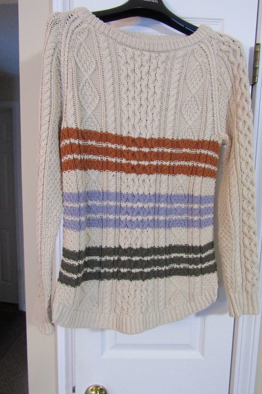 LL Bean Signature Fisherman Tunic Sweater XS Cotton  Chunky Cable Knit Stripes