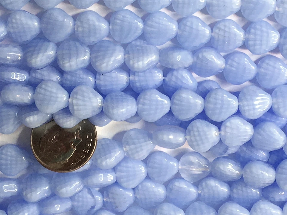 Bead, 25 Opaque Light Blue Coral Czech Pressed Glass 9x9mm Sea Shell Beads * - Image 3 of 3