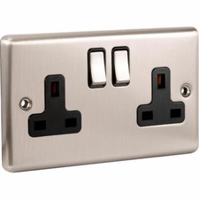 Brushed Stainless Steel Brushed Chrome Sockets and Switched USB Black Insert