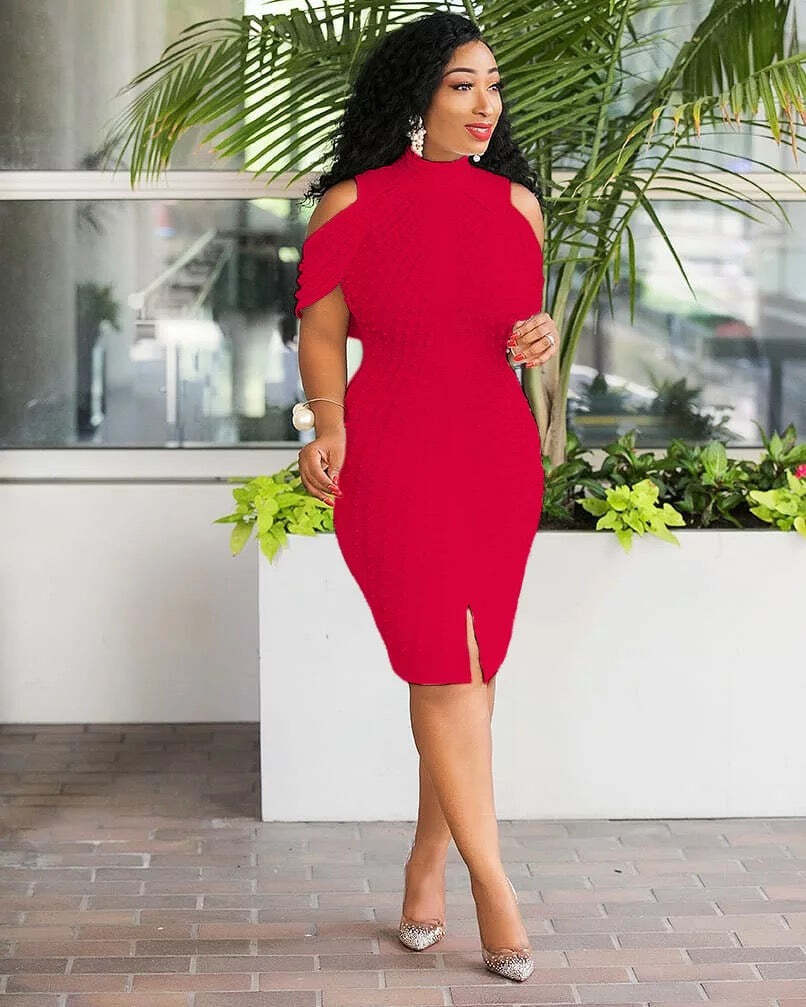 High Neck Isn't She Lovely Dress With Bare Shoulders and Charming Knee- Length De | eBay