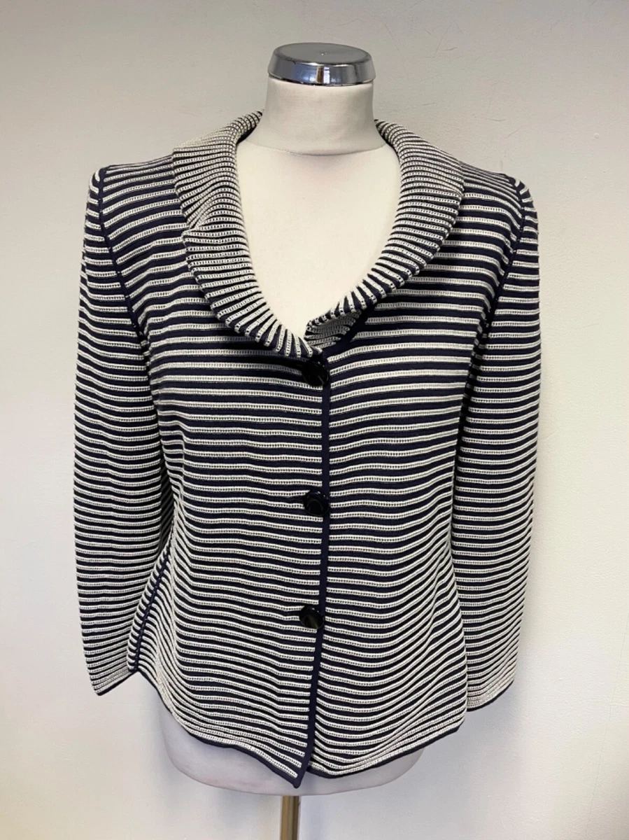 ARMANI COLLEZIONI NAVY WHITE STRIPE RIB KNIT CARDIGAN JACKET