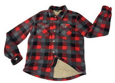 Eddie Bauer Shacket Shirt Jacket Kids 14/16 Red Plaid Faux Sherpa Lining Fleece