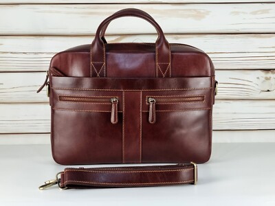 XL Elegant Leather Briefcase, Soft Genuine Italian Handmade Natural Leather