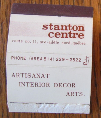 STE-ADÈLE, QUEBEC MATCHBOX COVER: STANTON CENTRE EMPTY MATCHCOVER -C15