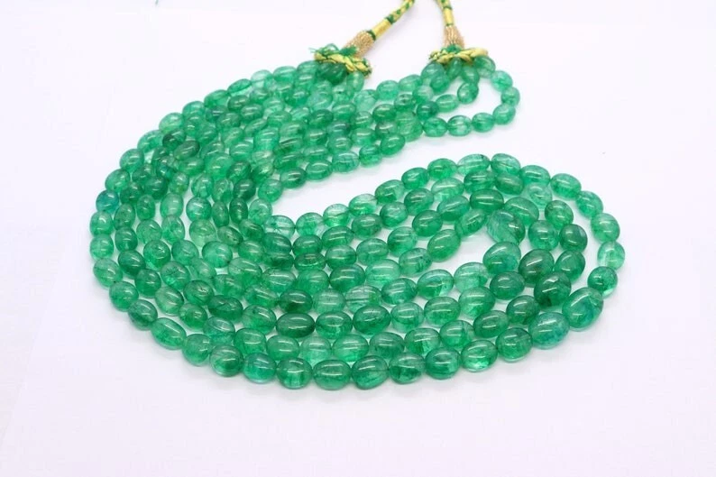 Collares hechos a mano de 4 capas de cuentas de piedras preciosas de forma ovalada lisa esmeralda verde 18"" Foto 4 de 4