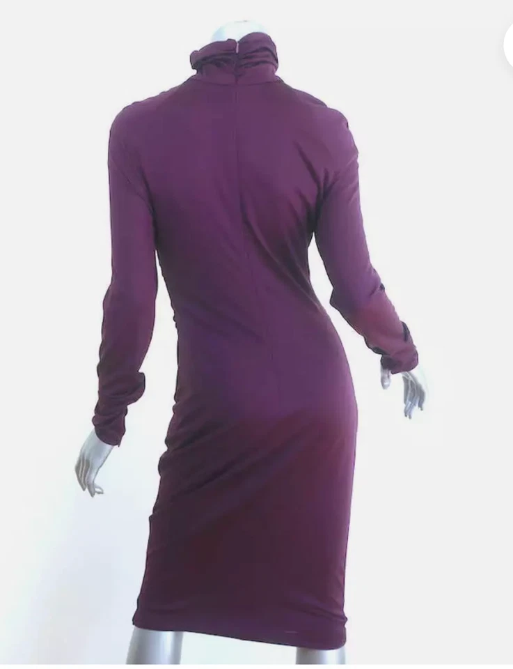 Giambattista Valli Asymmetric Draped Turtleneck Dress Purple Jersey Size 46 - Image 2 of 4