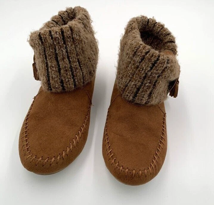 Airwalk 短人造麂皮绒毛衣袖口折叠短靴棕色女式 7 码美国 — 第 3/4 张图片