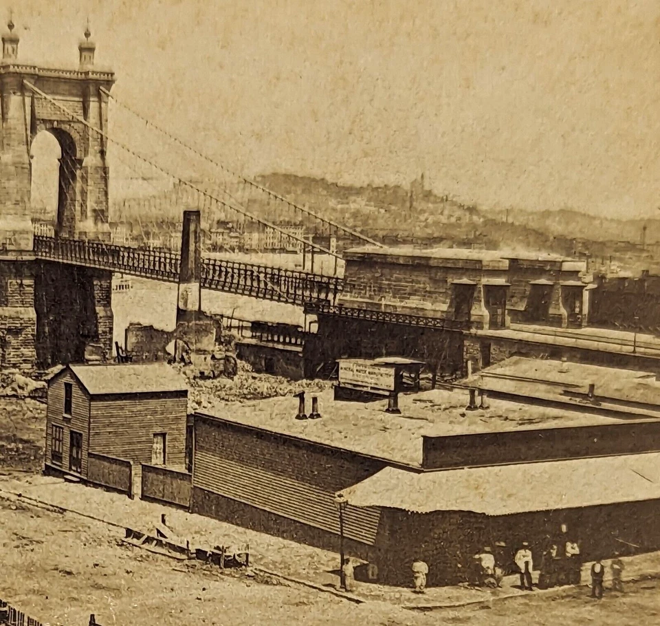 KENTUCKY Cincinnati & Covington Roebling Bridge Antique CDV Photograph c. 1870 - Image 4 of 4