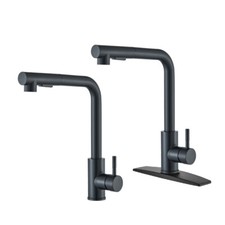 Modern Matte Black Kitchen Sink Faucet 1 Handle Mixer Tap with Pull Out Sprayer