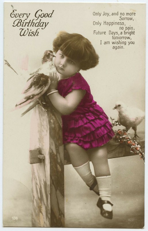 Little Girl & Birds Color Tinted UK Post Burrington 1926 - .. RPPC