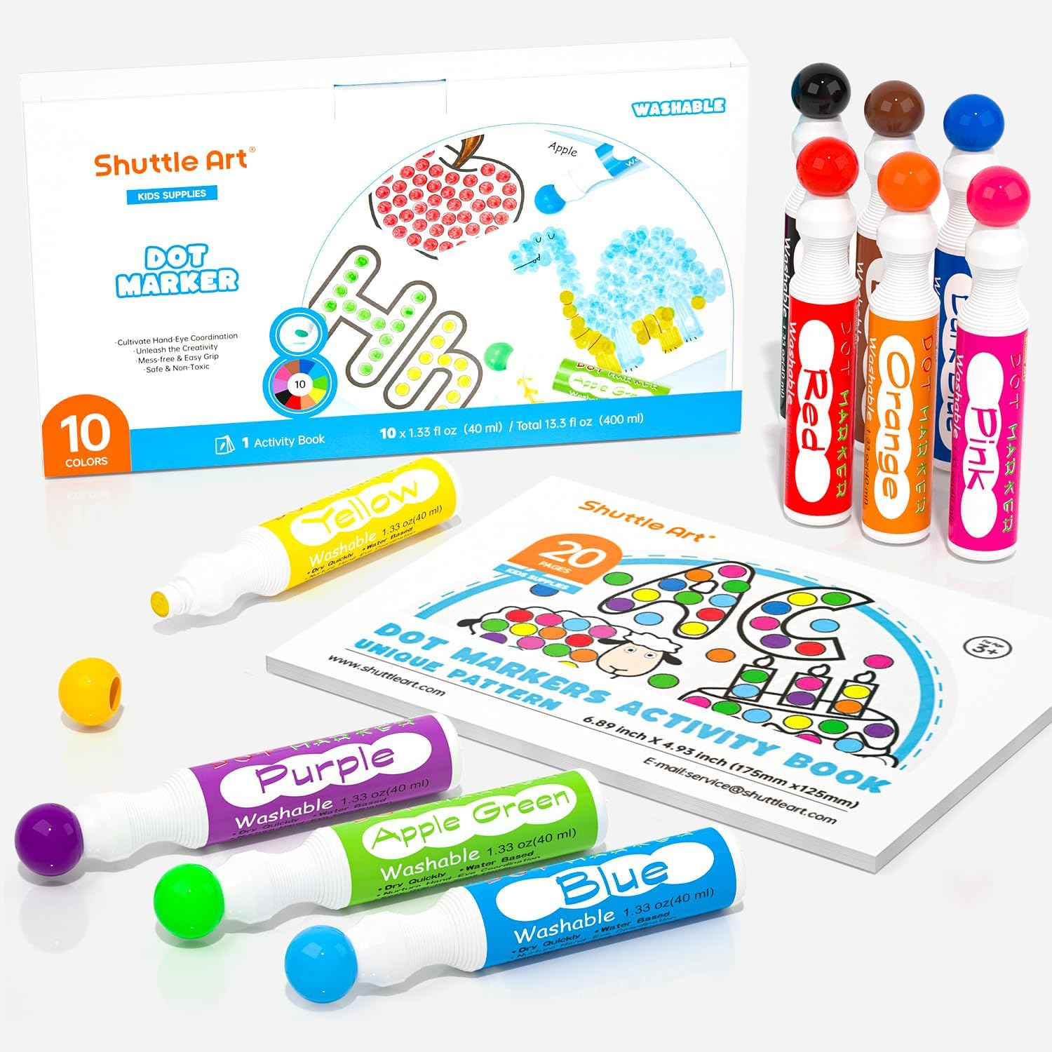 Dot Markers, 10 Colors Bingo Daubers with Dot Coloring Book for Toddler Art Acti-image