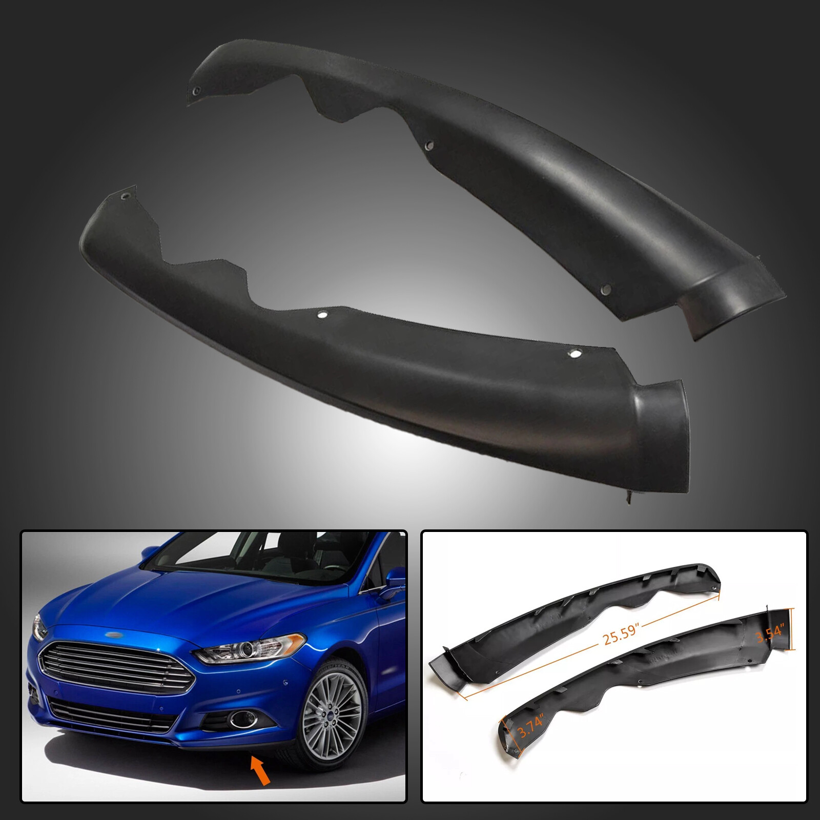 Front Bumper Primed Valance Grille Right & Left Fit For 2013-2016 Ford Fusion 13