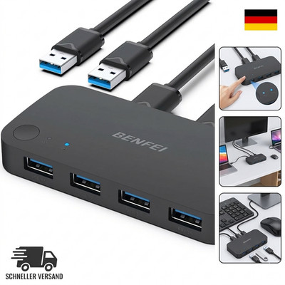 BENFEI USB 3.0 KVM Switch 2 Computer teilen 4 USB für PC Maus Tastatur Drucker S
