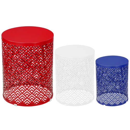 Satz Beistelltisch 3er Set rund Terrassen Akzent Tisch Metallgestell Beistelltisch - Bild 1 von 5