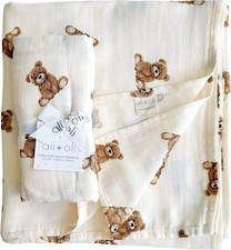 Teddy Bear Swaddle Blanket Organic Cotton Newborn Baby Wrap 47 x 47 Inch Soft