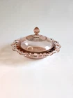 Anchor Hocking Old Colony Lace Edge Pink Depression Glass Butter Dish.