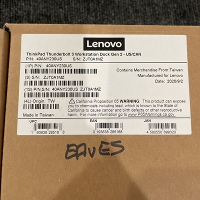 Open Box Lenovo 40ANY230US ThinkPad Docking Station Thunderbolt 3 Gen 2 OEM