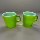Vintage Anchor Hocking Fire King Green Stacking Coffee Mugs - Set of 2