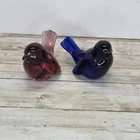 Vintage Set Of 2 Fenton Glass Birds Ruby Red And Cobalt Blue Paperweight Heavy