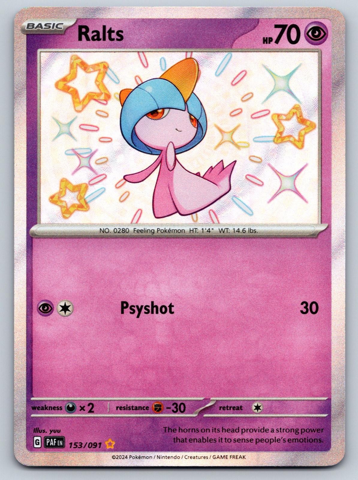 Ralts 153/091 Shiny Rare Paldean Fates Pokemon Holo Near Mint