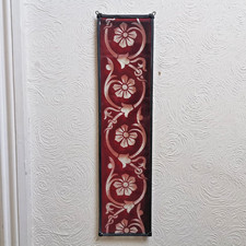 Vintage Hanging Glass Panel Red Floral Design Metal Frame Chain Retro Decor