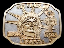 KJ21150 VINTAGE 1986  100 YEARS OF LIBERTY  STATUE PATRIOTIC BELT BUCKLE