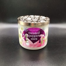 Bath  Body Works BBW Twisted Peppermint 3 Wick Jar Candle White Sugar 14.5 oz