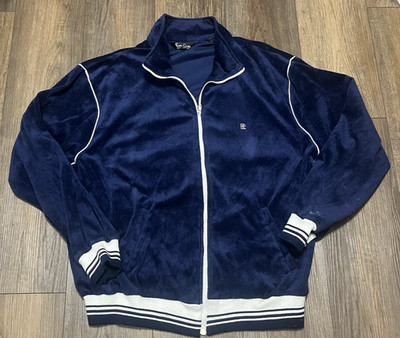 VTG 80s 90s Pierre Cardin Velour Track Jacket Mens XL Blue Full Zip Retro