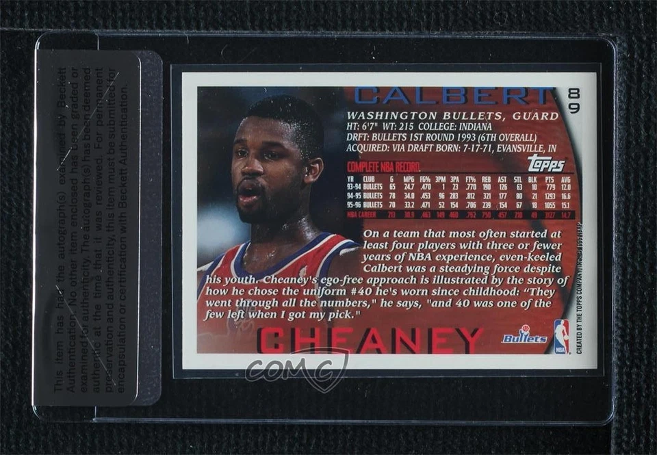 BAS 1996-97 Topps Calbert Cheaney #89 Seal of Authenticity Auto - Image 2 of 2