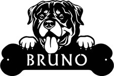 Rottweiler Head and Dog Bone Sign with Custom Name or Numbers